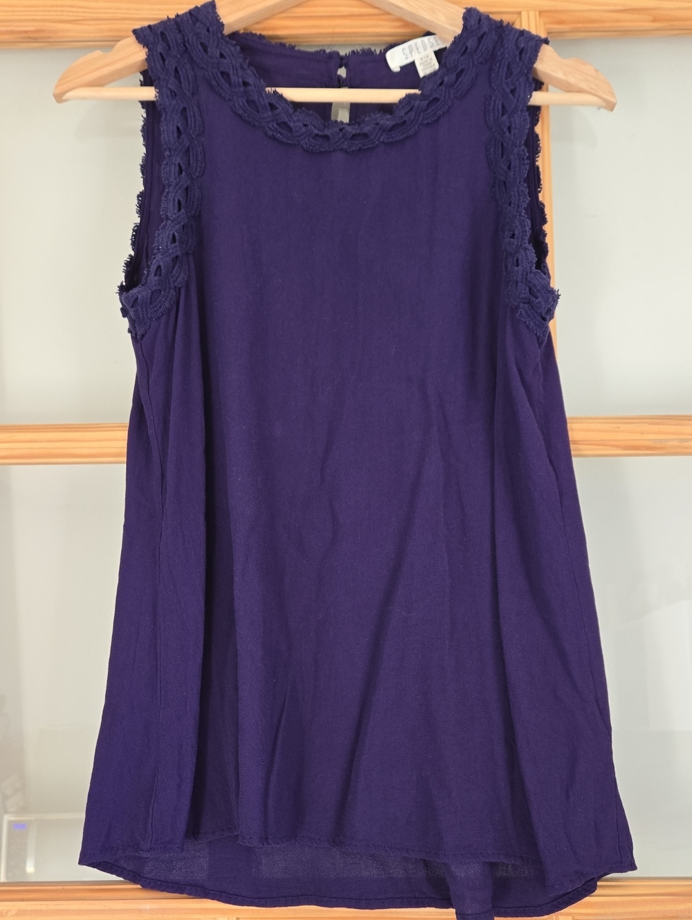 Sleeveless Crochet-Trim Tank Top - Indigo